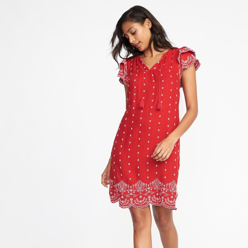 Old Navy Red Embroidered Dress